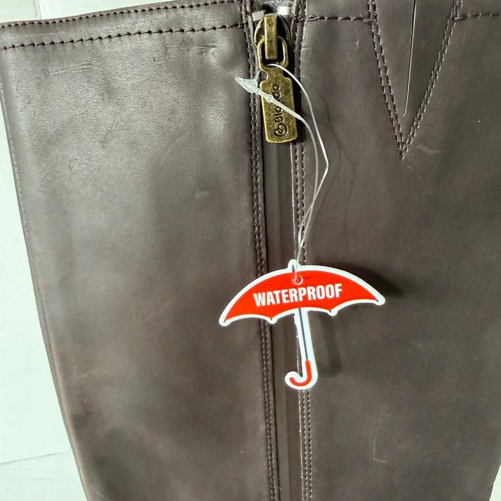 Blondo Camrin Womens Waterproof Brown Leather Zip Knee High Riding Boot Size 9